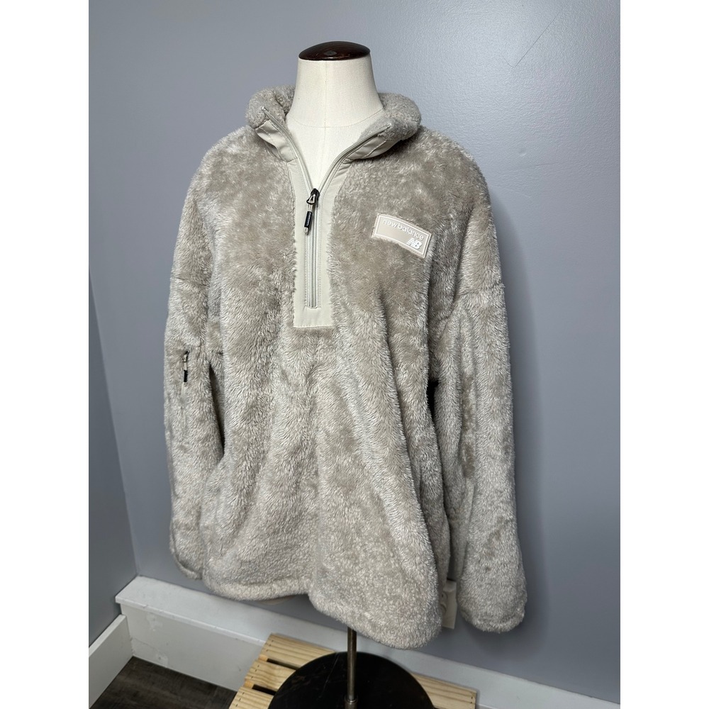 New Balance Sherpa Fleece Quarter Zip Pullover Tan Womens 2XL Sleeve Pocket